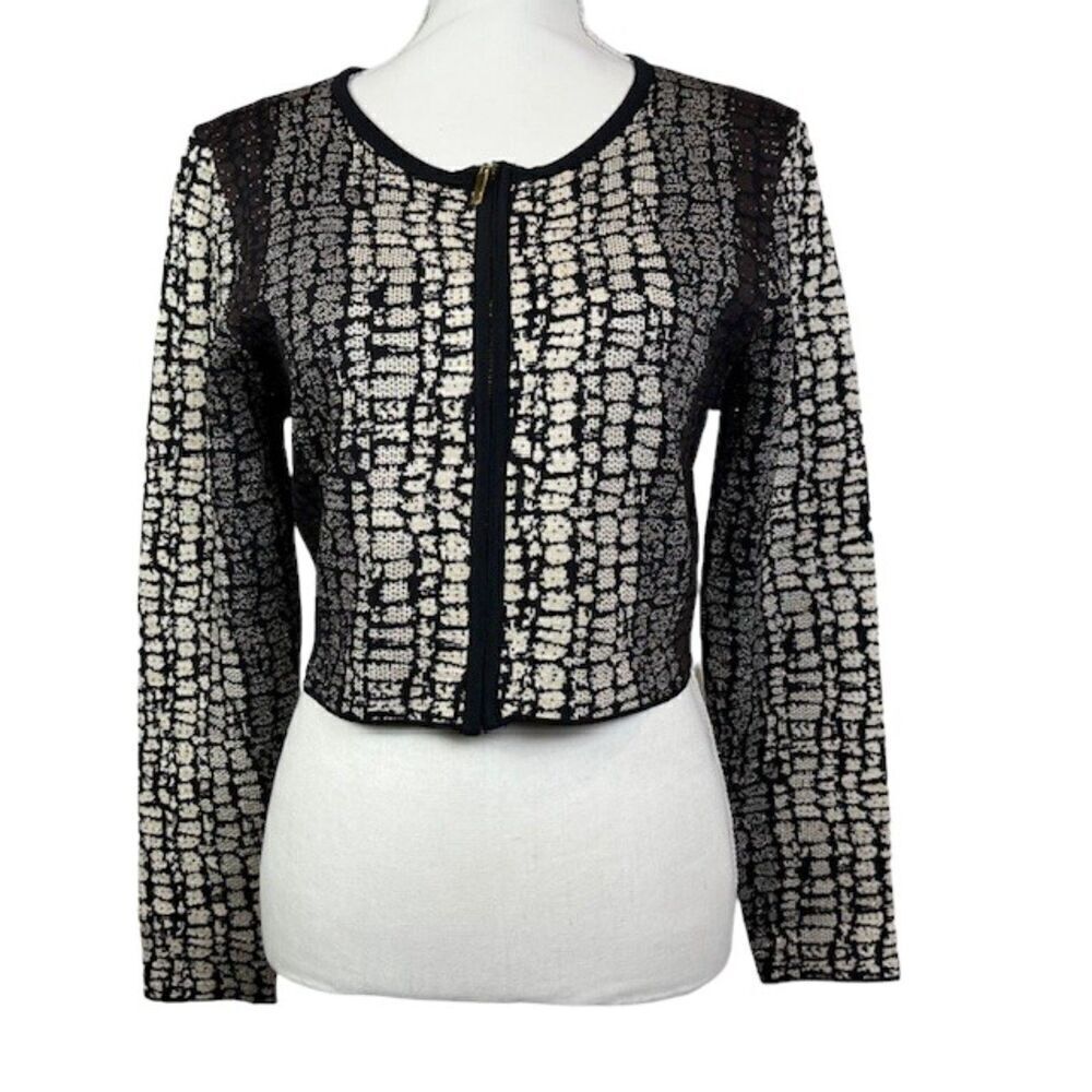 Carmen Marc Valvo Eros Zip Jacket Metallic Snake Beige Black Petite Large